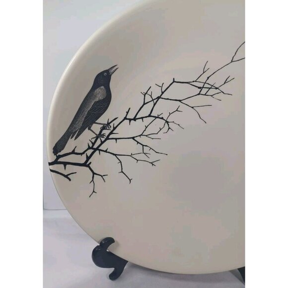 Victorian English Gothic Pottery XL 13" Serving Bowl Edward Challinor Crow Raven - Picture 4 of 7